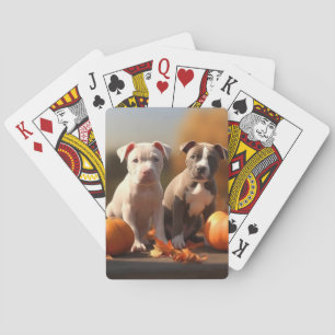 Pitbull Puppy Autumn Delight Pumpkin Poker Cards