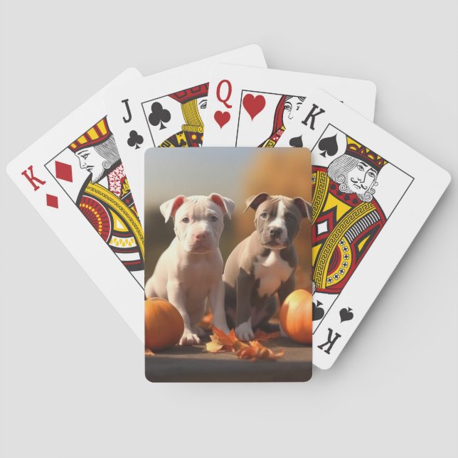 Pitbull Puppy Autumn Delight Pumpkin  Poker Cards (Back)