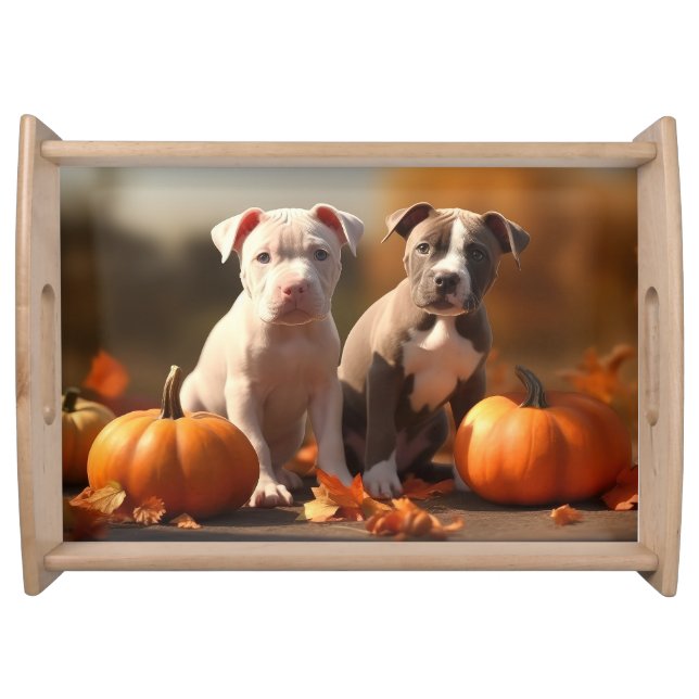 Pitbull Puppy Autumn Delight Pumpkin  Serving Tray (Front)