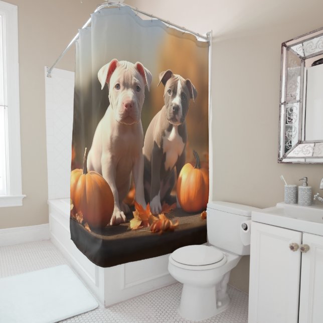 Pitbull Puppy Autumn Delight Pumpkin  Shower Curtain (In Situ)