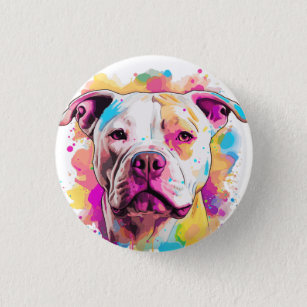 Pitbull Puppy Dog Splash Paint Art Button