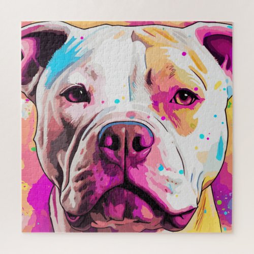 Pitbull Puppy Dog Splash Paint Art Throw Pillow Jigsaw Puzzle