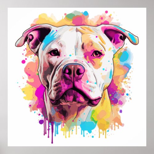Pitbull Puppy Dog Splash Paint Art Throw Pillow Poster