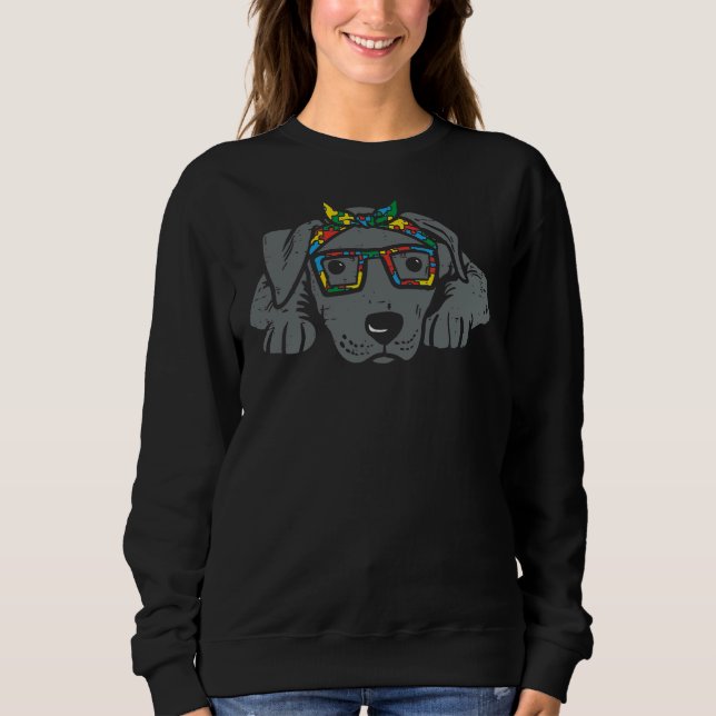 Pitbull Puzzle Bandana Glasses Autism Awareness Pi Sweatshirt (Front)
