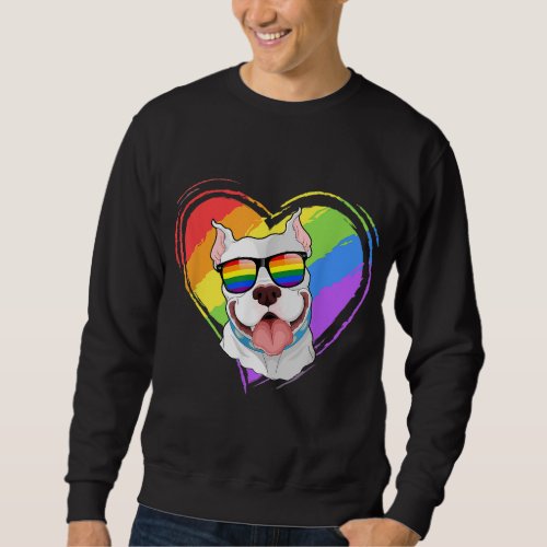 Pitbull Rainbow Heart Gay Pride LGBT Dog Lover Gif Sweatshirt