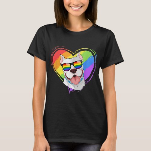 Pitbull Rainbow Heart Gay Pride LGBT Dog Lover Gif T_Shirt