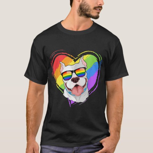 Pitbull Rainbow Heart Gay Pride LGBT Dog Lover Gif T_Shirt