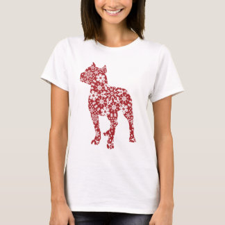 Pitbull, Red Boho Christmas Snowflakes T-Shirt