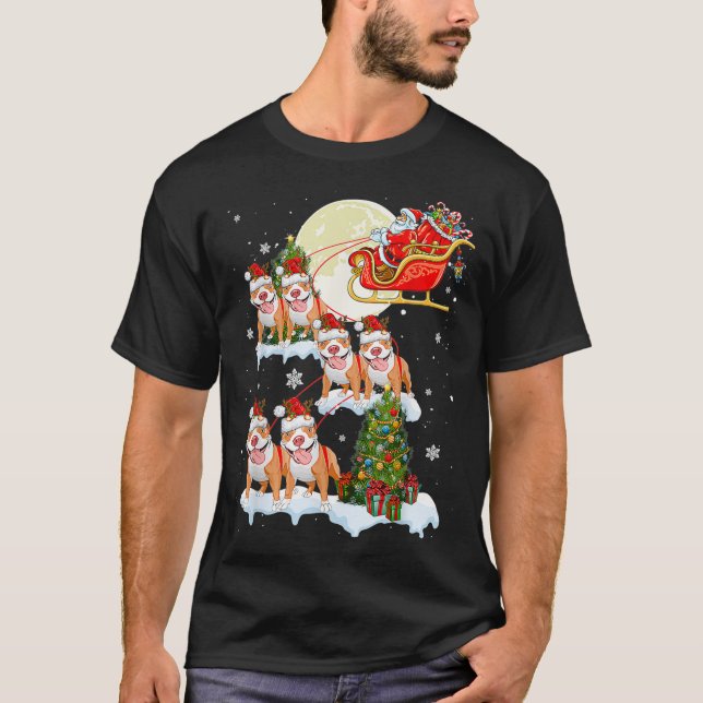 Pitbull Reindeer Christmas Santa Riding Dog Pajama T-Shirt (Front)