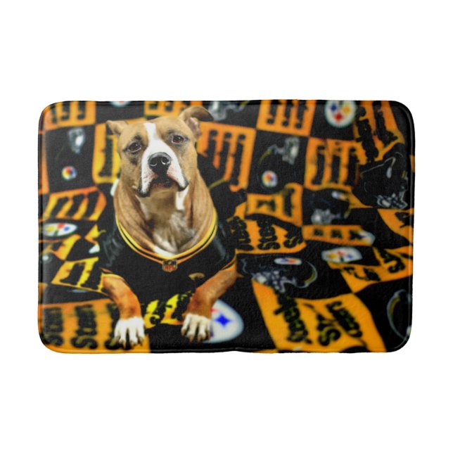 Pitbull Rescue Dog Football Fanatic Bathroom Mat (Front)