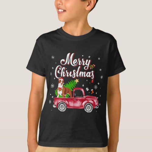 Pitbull Rides Red Truck Christmas Pajama T_Shirt