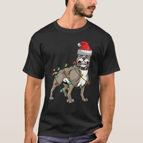 Pitbull Santa Hat Lights  Christmas Pajama Dog T_Shirt