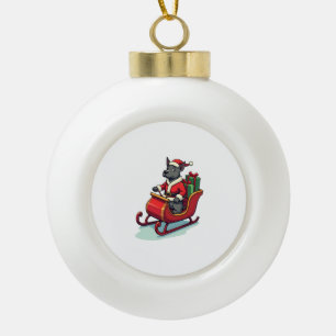 Pitbull Santa Ride Ceramic Ball Christmas Ornament