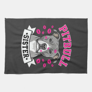 Pitbull Sister Dog Lover Vector Design Kitchen Towel