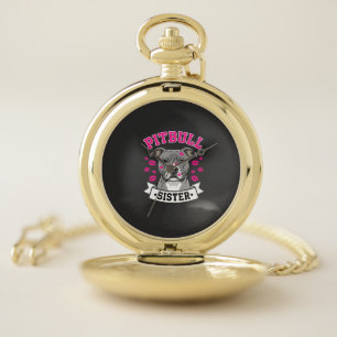 Pitbull Sister Dog Lover Vector Design Pocket Watch