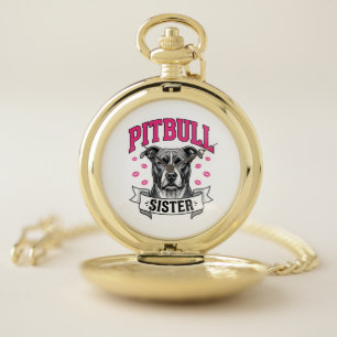 Pitbull Sister Vintage Dog Lover Vector Design_1 Pocket Watch