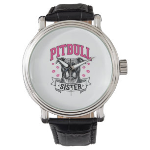 Pitbull Sister Vintage Dog Lover Vector Design_1 Watch