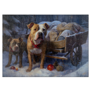 Pitbull Snowy Sleigh Christmas Decor Cutting Board