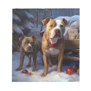 Pitbull Snowy Sleigh Christmas Decor Notepad