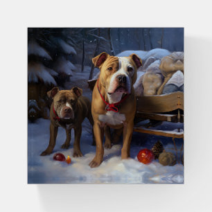 Pitbull Snowy Sleigh Christmas Decor Paperweight