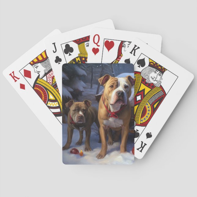 Pitbull Snowy Sleigh Christmas Decor Poker Cards (Back)
