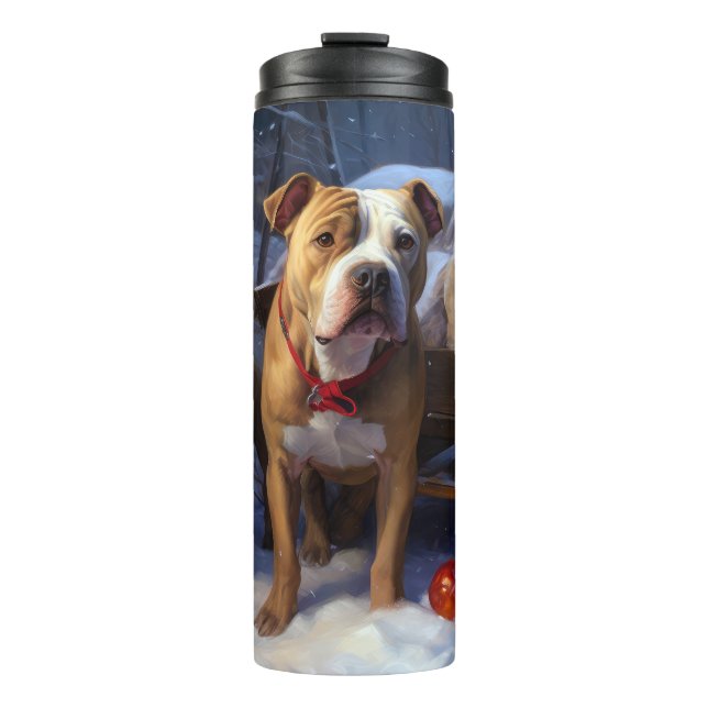Pitbull Snowy Sleigh Christmas Decor Thermal Tumbler (Front)