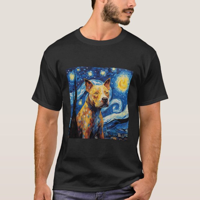 Pitbull Starry Night For Dog Mom Dog Dad T-Shirt (Front)