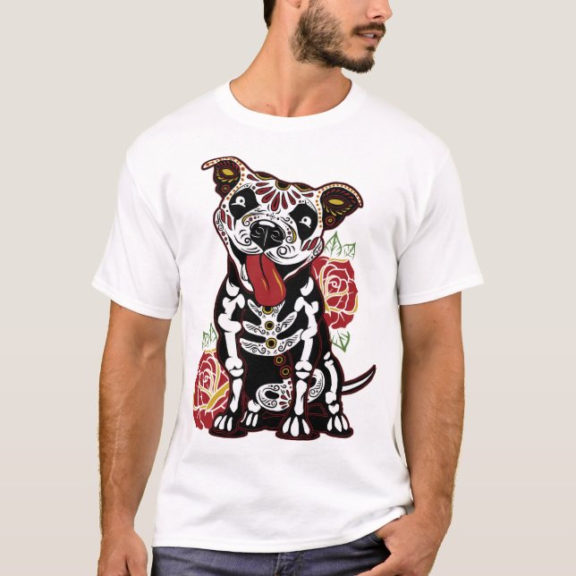Pitbull Sugar Skull for Women, Men Pitbull Mom, Da T-Shirt (Front)