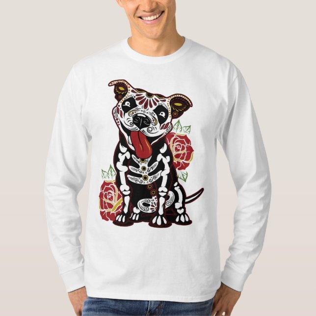 Pitbull Sugar Skull for Women Men Pitbull Mom Dad T-Shirt (Front)