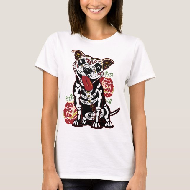 Pitbull Sugar Skull for Women Men Pitbull Mom Dad T-Shirt (Front)