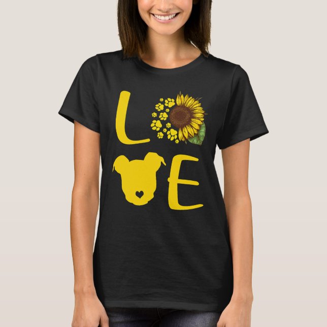 Pitbull Sunflower Paw Dog Love 375 T-Shirt (Front)