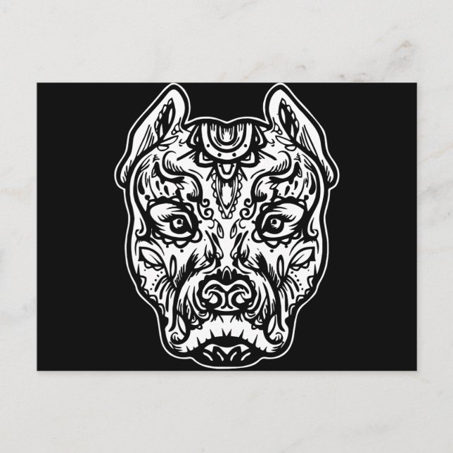 Pitbull Tattoo Art Dog Breed Skull Piston Dtg Pitb Postcard (Front)