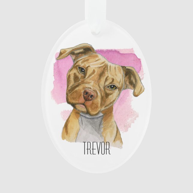 Pitbull Terrier Dog Head Tilt | Add Your Name Ornament (Front)