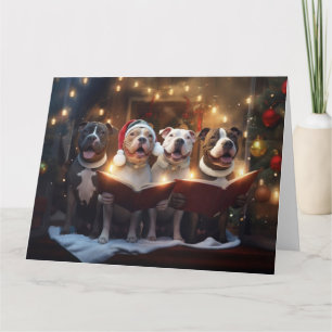 Pitbull Terriers Christmas Carolers Fun Holiday Card
