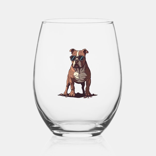 Pitbull The Secret Service Agent Stemless Wine Glass (Front)