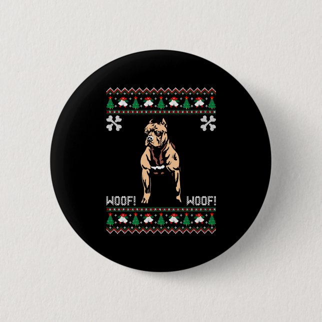 Pitbull Ugly Christmas Sweater Button (Front)
