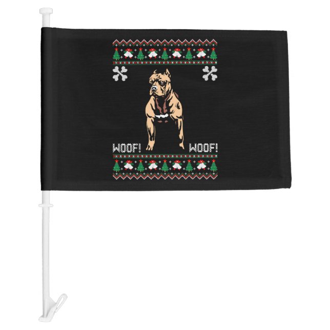 Pitbull Ugly Christmas Sweater Car Flag (Front)