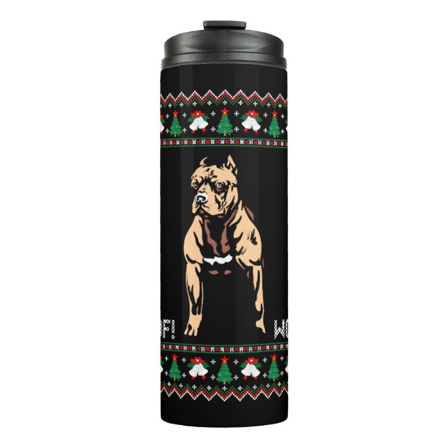 Pitbull Ugly Christmas Sweater Thermal Tumbler (Front)