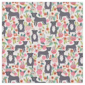 Pitbull Vintage Florals Grey Dog Cream Fabric by FriendlyPets at Zazzle