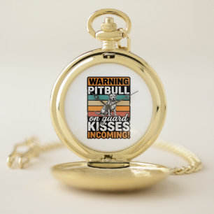 Pitbull Warning Kisses Incoming Vintage Dog Design Pocket Watch