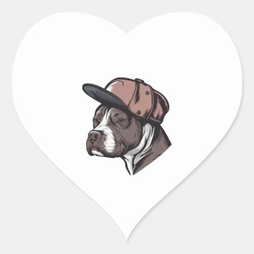 Pitbull Wearing Cap Heart Sticker