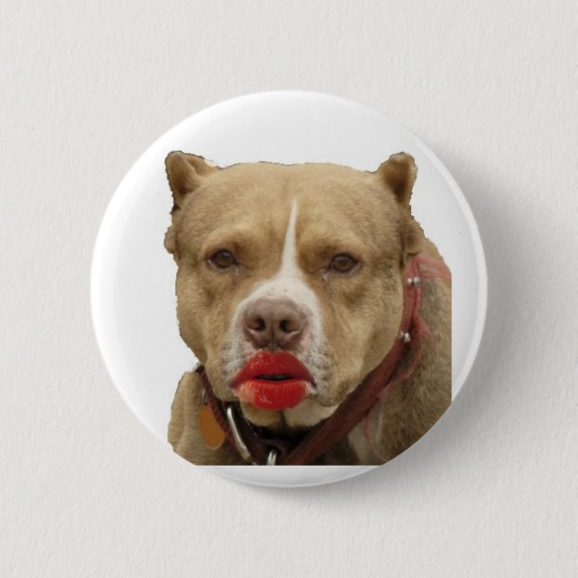 Pitbull Wearing Lipstick Button (Front)
