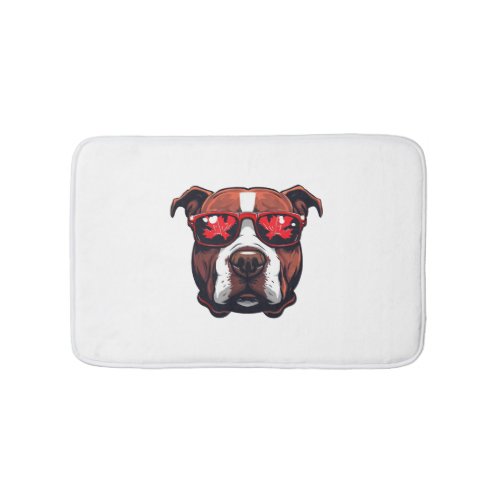 Pitbull Wearing Sunglasses in Canada colors Bath Mat