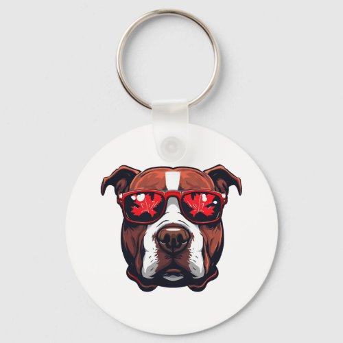 Pitbull Wearing Sunglasses in Canada colors Keychain