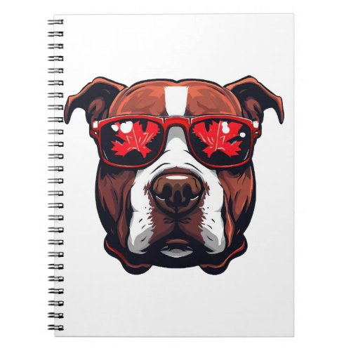 Pitbull Wearing Sunglasses in Canada colors Notebook