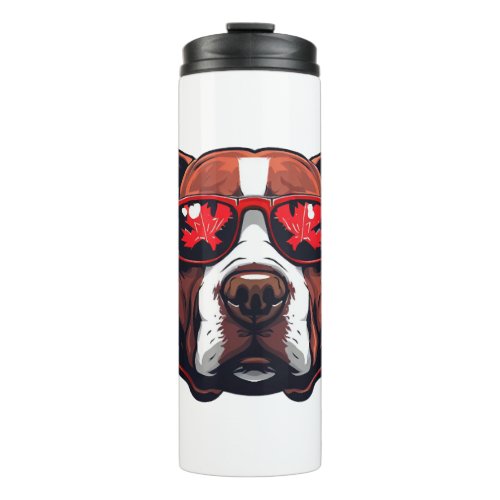 Pitbull Wearing Sunglasses in Canada colors Thermal Tumbler