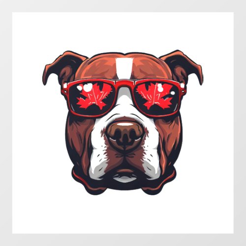 Pitbull Wearing Sunglasses in Canada colors Wall Decal