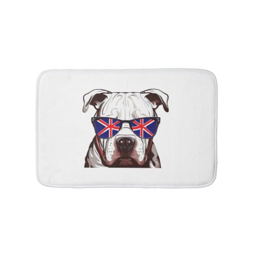 Pitbull Wearing Union Jack Sunglasses Bath Mat