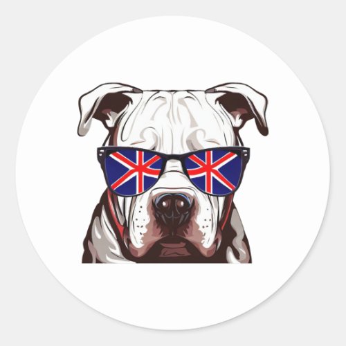 Pitbull Wearing Union Jack Sunglasses Classic Round Sticker