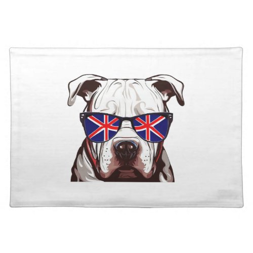 Pitbull Wearing Union Jack Sunglasses Cloth Placemat